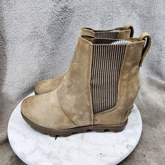 Sorel Shoes Womens Size 5.5 Tan Leather Wedge Chelsea Boots *GUC* - Picture 1 of 12